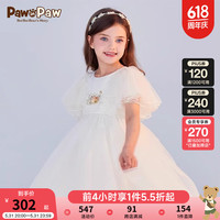 PawinPaw卡通小熊童装24年夏女童刺绣网纱连衣裙 Ivory象牙色/39 140