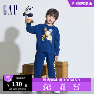 Gap【功夫熊猫联名】男女童春季2024卡通印花束口卫裤890564 藏蓝色 110cm(XXS)