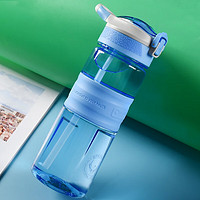 DFIFAN 吸管杯成人孕妇便携塑料杯户外健身运动水杯男女学生杯子儿童水瓶 蓝色650毫升