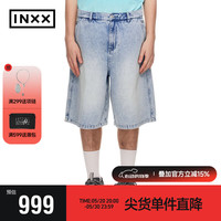 英克斯(inxx)时尚潮牌宽松休闲牛仔短裤男女同款直筒裤XCE2240230 牛仔蓝色 XS