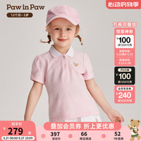 PawinPawPawinPaw卡通小熊童装2024年夏季女宝宝POLO领儿童短袖T恤 Pink粉红色/25 100cm
