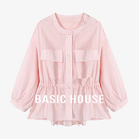 Basic House/百家好C女减龄长袖肌理感收腰衬衫B0624B5P962 粉色 XL130-140斤