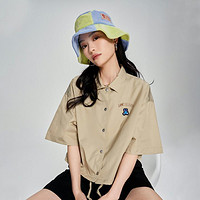 Lee XLINE23春夏新品舒适短款卡其色女运动风短袖衬衫
