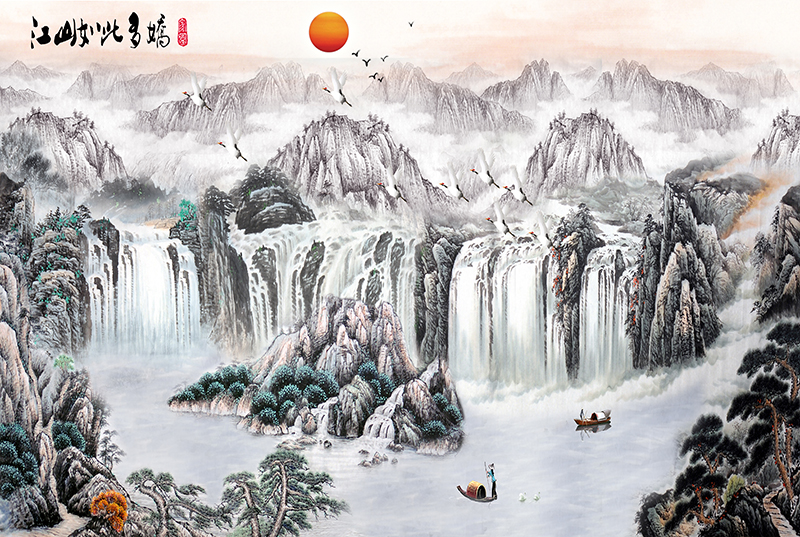 金卡罗1000片木拼图好寓意中式山水画八骏图成人解闷客厅背景挂墙装饰画 1000片江山如此多娇