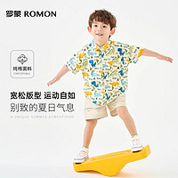 ROMON 罗蒙 满身恐龙套装洋气儿童衬衫夏装炸街两件套衬衣潮流帅气 绿色 衬衫+短裤 100cm
