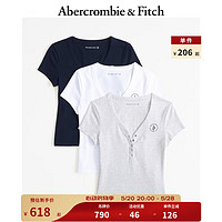 Abercrombie & Fitch 女装套装 24春夏新款3件装Logo款短袖亨利式T恤 358674-1 海军蓝，白色，灰色 M (165/96A)