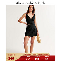 Abercrombie & Fitch 女装 24春夏新款美式亚麻混纺高腰裹身式修身迷你裙裤 355609-1 黑色 XS (160/66A)