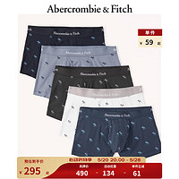 Abercrombie & Fitch 男装套装 5条装弹力轻薄时尚舒适柔软logo四角内裤 326420-1 蓝色和灰色调 - 麋鹿标识图样 L