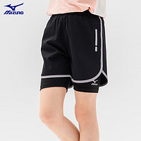 美津浓（MIZUNO）女童夏季运动假两件短裤2024中大儿童透气速干裤 黑色 160cm