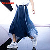 KAWASAKI 川崎 显瘦网纱半身裙中长款女  专业运动裙-蓝色 S