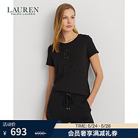 LAUREN RALPH LAUREN 拉夫劳伦 女装 24年春宽松版珠饰徽标平纹针织T恤RL61946 001-黑色 XS