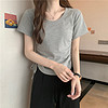 H 抽绳短袖T恤女2024年新款夏季韩版设计感修身休闲短款学生上衣潮 灰色 L