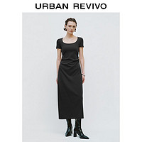 百亿补贴：URBAN REVIVO UR2024夏季新款女装时尚简约收褶后开衩修身连衣裙UWJ740022