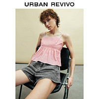 URBAN REVIVO 女士甜美减龄撞色格子短款吊带 UWL240051 粉白格子 S