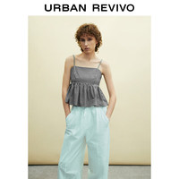 URBAN REVIVO 女士甜美减龄撞色格子短款吊带 UWL240051 黑色格子 L