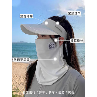 目丸防晒帽女夏季2024骑车遮全脸防晒面罩防紫外线空顶遮阳帽子女 奶昔白 1个 【单帽 可折叠】