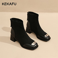 KEKAFU 珂卡芙 时尚瘦瘦靴2024春季新款潮流百搭方头粗跟英伦风厚底马丁靴
