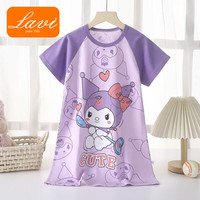 Lavi女童睡裙夏季时尚女孩短袖空调服薄款家居服儿童睡衣睡裙 M09-紫萝莉 100cm