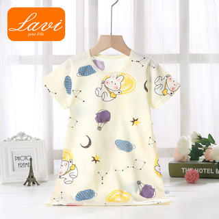 Lavi女童睡裙夏季时尚女孩短袖空调服薄款家居服儿童睡衣睡裙 M09-紫萝莉 100cm