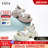 他她（TATA）厚底休闲凉鞋女鞋户外魔术贴增高凉鞋2024夏WR501BL4 紫灰/银 35