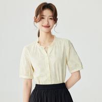 INMAN 茵曼 棉舒适法式木耳边短袖衬衫女2024夏季气质时尚高级感衬衣