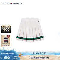 TOMMY HILFIGER24春夏童装女珠地纹理撞色运动网球裙短裙TH2422720 白色658 S/140cm