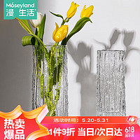 Mosey Land 漫生活 插花瓶玻璃透明24cm百搭冰川纹水养花瓶轻奢富贵水培植物桌面摆件