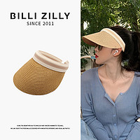 BILLI ZILLY 拉菲草空頂夏發箍帽子女遮陽草編帽曬戶外沙灘帽防騎車遮臉太陽