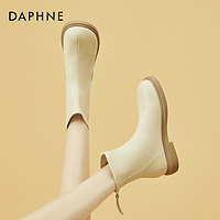 DAPHNE 达芙妮 厚底短靴女秋冬季加绒韩系瘦瘦靴黑色马丁靴切尔西靴子女靴