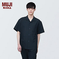 无印良品（MUJI）男式 易干弹力泡泡纱开领短袖衫 男士短袖衬衫衬衣 AC1WBA4S 深藏青色 L(175/100A)