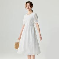 INMAN 茵曼 法式气质提花A字连衣裙2024夏季肌理感通勤泡泡短袖小白裙子