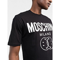 MOSCHINO 春夏圆领短袖T恤男女款黑色double smiley图案