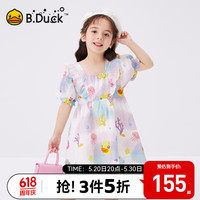 B.Duck小黄鸭童装女童连衣裙短袖薄款裙子2024夏新款女孩洋气A字裙 白色