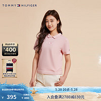 TOMMY HILFIGER女装时尚干练顺色字母刺绣舒适后扣领微弹短袖POLO衫37533 肉粉色TPD L