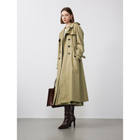 朗姿纯棉法式高级感经典双排扣长款风衣外套通勤上衣2024春季 卡其绿色 M