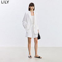 LILY2024夏女装设计感撞色腰头复古通勤时尚显瘦阔腿休闲短裤 601白色 XL