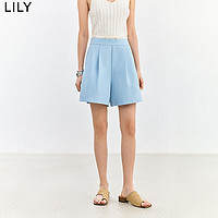 LILY2024夏女装设计感撞色腰头复古通勤时尚显瘦阔腿休闲短裤 401蓝色 S