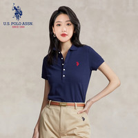 美国马球协会 U.S. POLO ASSN.保罗POLO衫女夏季时尚潮流透气短袖休闲百搭上衣女装 深藏青 L-165/88A
