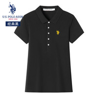 美国马球协会 U.S. POLO ASSN.保罗POLO衫女夏季时尚潮流透气短袖休闲百搭上衣女装 经典黑 L-165/88A