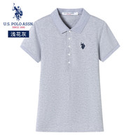 美国马球协会 U.S. POLO ASSN.保罗POLO衫女夏季时尚潮流透气短袖休闲百搭上衣女装 浅花灰 L-165/88A