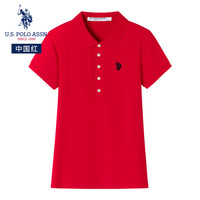 美国马球协会 U.S. POLO ASSN.保罗POLO衫女夏季时尚潮流透气短袖休闲百搭上衣女装 中国红 S-155/80A