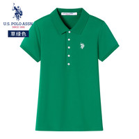 美国马球协会 U.S. POLO ASSN.保罗POLO衫女夏季时尚潮流透气短袖休闲百搭上衣女装 草绿色 M-160/84A