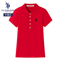 U.S. POLO ASSN.保罗POLO衫女夏季时尚潮流透气短袖休闲百搭上衣女装 中国红 XL-170/92A