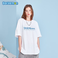 哆啦A梦(DORAEMON)【李浩菲同款】美式基础款简约星空油画t恤夏装情侣男女同款短袖 白(字母) XL
