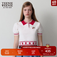 Teenie Weenie小熊2024年夏季POLO领针织短袖薄款提花时尚女士 象牙白 160/S