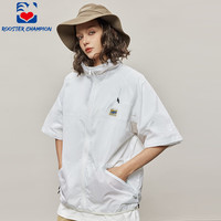 公鸡冠军(rooster champion)短袖皮肤衣男夏季宽松立领拼接国际潮牌半袖优雅风衣外套 白色 M