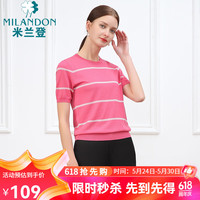 米兰登(MILANDON)夏季中老年女装装时尚修身条纹短袖针织衫女薄款1N2W1111 玫粉 2XL