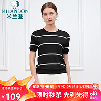 米兰登（MILANDON）夏季中老年女装装时尚修身条纹短袖针织衫女薄款1N2W1111 黑色 M