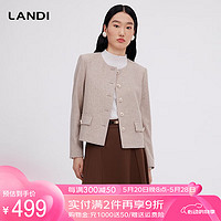 蓝地（LANDI）【澳洲细羊毛】LANDI圆领小香风外套女箱型短款上衣 米白色 XL