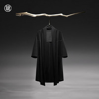 归心原创中国风男士夏季中长款翻领无扣休闲风衣 黑色 常规 165/S